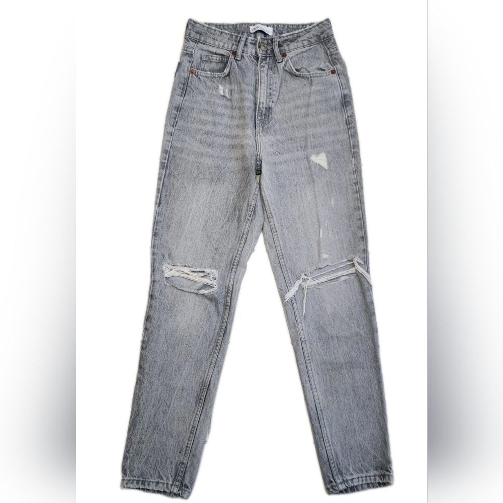 ZARA Jeans Denim Vintage High-Rise Distressed Straight Slim Size 2